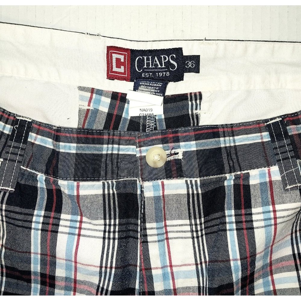 Chaps Ralph Lauren Men's Blue Plaid Flat Front Pocket Bermuda Shorts 36 - Picture 3 of 4